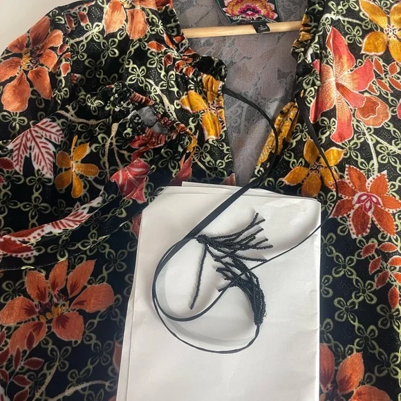 Johnny Was Silk Blend Jasmoon Flore Velvet Field Tiered Dress Tassels - Picture 8 of 11